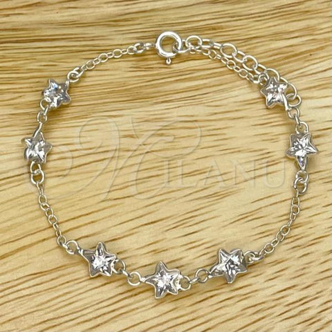 Sterling Silver Fancy Bracelet, Star Design, with White Cubic Zirconia, Polished, Silver Finish, 03.401.0002.07