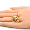 Oro Laminado Multi Stone Ring, Gold Filled Style with White Crystal, Polished, Golden Finish, 01.241.0037.09 (Size 9)