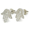 Sterling Silver Stud Earring, Hand of God Design, with White Cubic Zirconia, Polished, Rhodium Finish, 02.336.0095