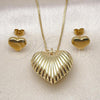 Oro Laminado Earring and Pendant Adult Set, Gold Filled Style Heart and Hollow Design, Polished, Golden Finish, 10.417.0014