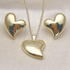 Oro Laminado Earring and Pendant Adult Set, Gold Filled Style Heart Design, Polished, Golden Finish, 10.341.0012