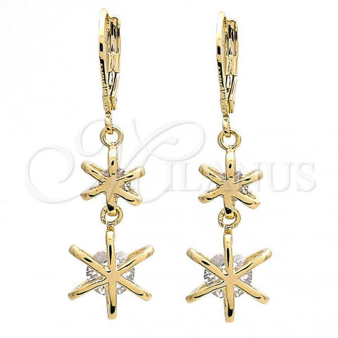 Oro Laminado Long Earring, Gold Filled Style Star Design, with White Cubic Zirconia, Polished, Golden Finish, 02.65.2517