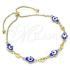 Oro Laminado Adjustable Bolo Bracelet, Gold Filled Style Hand of God Design, Blue Enamel Finish, Golden Finish, 03.213.0142.1.10