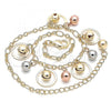 Oro Laminado Charm Anklet , Gold Filled Style Rattle Charm and Ball Design, Polished, Tricolor, 03.331.0082.10