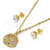 Oro Laminado Earring and Pendant Adult Set, Gold Filled Style Elephant Design, with White Micro Pave, Polished, Golden Finish, 10.233.0013