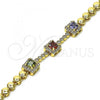 Oro Laminado Fancy Bracelet, Gold Filled Style with Multicolor Cubic Zirconia and White Micro Pave, Polished, Golden Finish, 03.283.0118.07