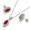 Sterling Silver Earring and Pendant Adult Set, with Garnet and White Cubic Zirconia, Polished, Rhodium Finish, 10.175.0056.2
