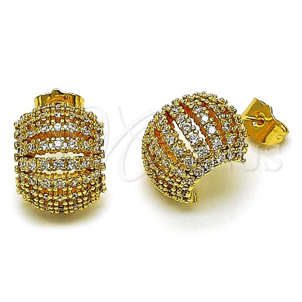 Oro Laminado Stud Earring, Gold Filled Style with White Cubic Zirconia, Polished, Golden Finish, 02.283.0191