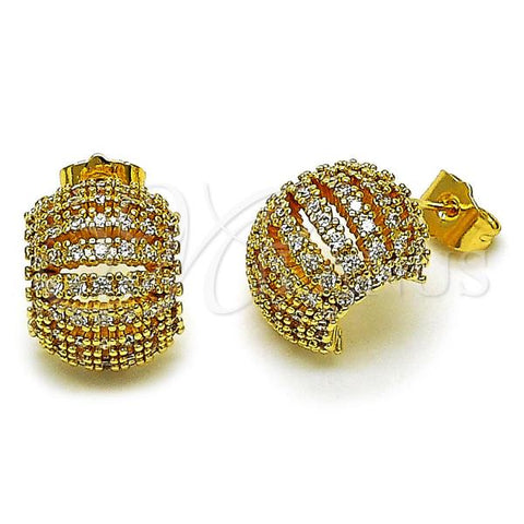 Oro Laminado Stud Earring, Gold Filled Style with White Cubic Zirconia, Polished, Golden Finish, 02.283.0191