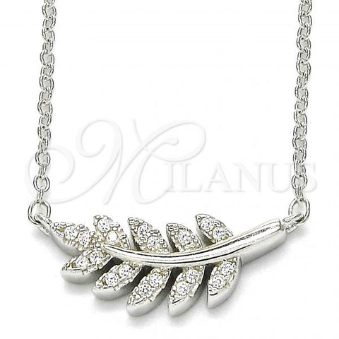 Sterling Silver Pendant Necklace, Leaf Design, with White Cubic Zirconia, Polished, Rhodium Finish, 04.336.0088.16