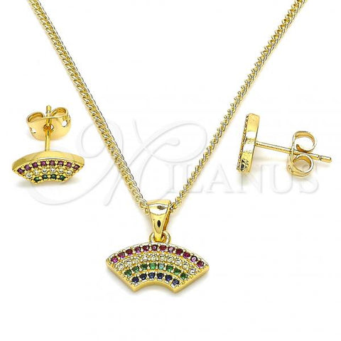 Oro Laminado Earring and Pendant Adult Set, Gold Filled Style with Multicolor Cubic Zirconia, Polished, Golden Finish, 10.342.0001