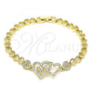 Oro Laminado Fancy Bracelet, Gold Filled Style Heart Design, with White Micro Pave, Polished, Golden Finish, 03.283.0053.07