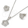 Sterling Silver Earring and Pendant Adult Set, Flower Design, with White Micro Pave, Polished, Rhodium Finish, 10.174.0212