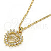 Oro Laminado Pendant Necklace, Gold Filled Style Heart Design, with White Micro Pave, Polished, Golden Finish, 04.156.0046.20