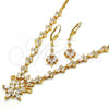 Oro Laminado Necklace and Earring, Gold Filled Style Teardrop Design, with White Cubic Zirconia, Polished, Golden Finish, 06.236.0005