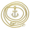 Oro Laminado Pendant Necklace, Gold Filled Style Anchor Design, with White Micro Pave, Polished, Golden Finish, 04.156.0323.20