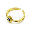 Oro Laminado Multi Stone Ring, Gold Filled Style Evil Eye and Flower Design, with White Micro Pave, Blue Enamel Finish, Golden Finish, 01.310.0016