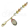 Oro Laminado Charm Bracelet, Gold Filled Style Guadalupe and Crucifix Design, with Multicolor Crystal, Polished, Tricolor, 03.351.0155.08