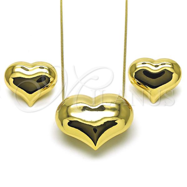 Oro Laminado Earring and Pendant Adult Set, Gold Filled Style Heart and Hollow Design, Polished, Golden Finish, 10.163.0022