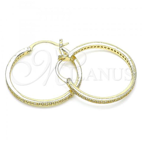 Oro Laminado Medium Hoop, Gold Filled Style with White Micro Pave, Polished, Golden Finish, 02.185.0005.30