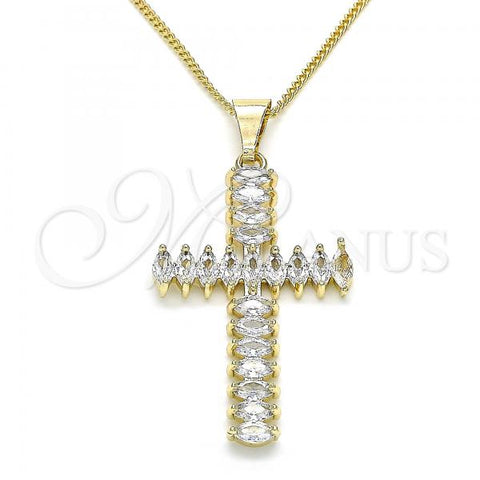 Oro Laminado Pendant Necklace, Gold Filled Style Cross Design, with White Cubic Zirconia, Polished, Golden Finish, 04.284.0028.18