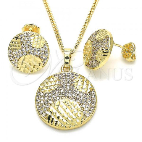 Oro Laminado Earring and Pendant Adult Set, Gold Filled Style with White Cubic Zirconia, Polished, Golden Finish, 10.233.0036.3
