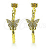 Oro Laminado Stud Earring, Gold Filled Style Butterfly Design, with White Micro Pave, Polished, Golden Finish, 02.341.0121