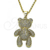Oro Laminado Fancy Pendant, Gold Filled Style Teddy Bear and Bow Design, with White Micro Pave, Polished, Golden Finish, 05.284.0002