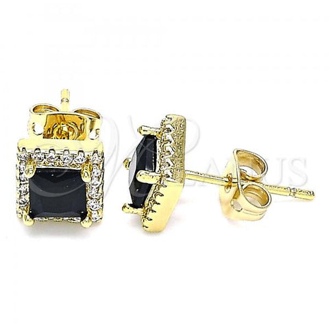 Oro Laminado Stud Earring, Gold Filled Style with Black Cubic Zirconia and White Micro Pave, Polished, Golden Finish, 02.342.0103