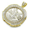 Oro Laminado Religious Pendant, Gold Filled Style Centenario Coin and Angel Design, with White Cubic Zirconia, Polished, Golden Finish, 05.253.0076