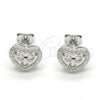 Sterling Silver Stud Earring, Heart Design, with White Cubic Zirconia, Polished, Rhodium Finish, 02.285.0087