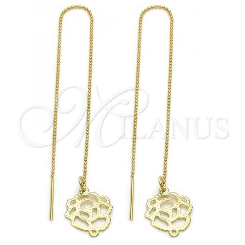 Oro Laminado Threader Earring, Gold Filled Style Flower Design, Diamond Cutting Finish, Golden Finish, 5.117.001
