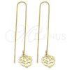 Oro Laminado Threader Earring, Gold Filled Style Flower Design, Diamond Cutting Finish, Golden Finish, 5.117.001