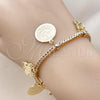 Oro Laminado Charm Bracelet, Gold Filled Style Four-leaf Clover Design, Diamond Cutting Finish, Golden Finish, 03.168.0042.07