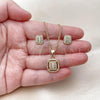 Oro Laminado Earring and Pendant Adult Set, Gold Filled Style Cluster and Baguette Design, with White Cubic Zirconia and White Micro Pave, Polished, Golden Finish, 10.342.0249