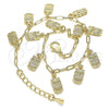 Oro Laminado Charm Anklet , Gold Filled Style Owl and Paperclip Design, Polished, Golden Finish, 03.372.0022.10