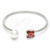 Rhodium Plated Individual Bangle, Butterfly Design, with Rose Peach Swarovski Crystals and Ivory Pearl, Polished, Rhodium Finish, 07.239.0005.5 (03 MM Thickness, One size fits all)