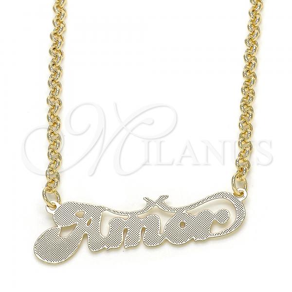 Oro Laminado Pendant Necklace, Gold Filled Style Nameplate Design, Polished, Golden Finish, 04.63.1387.18