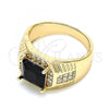 Oro Laminado Mens Ring, Gold Filled Style with Black Cubic Zirconia and White Micro Pave, Polished, Golden Finish, 01.266.0046.2.10