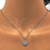 Sterling Silver Earring and Pendant Adult Set, Flower Design, with White Cubic Zirconia, Polished, Rhodium Finish, 10.175.0020
