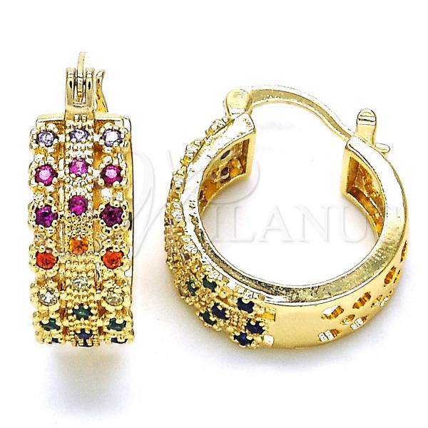 Oro Laminado Small Hoop, Gold Filled Style with Multicolor Cubic Zirconia, Polished, Golden Finish, 02.210.0288.3.20