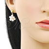 Oro Laminado Dangle Earring, Gold Filled Style Ball Design, with Ivory Pearl, Polished, Golden Finish, 02.341.0246