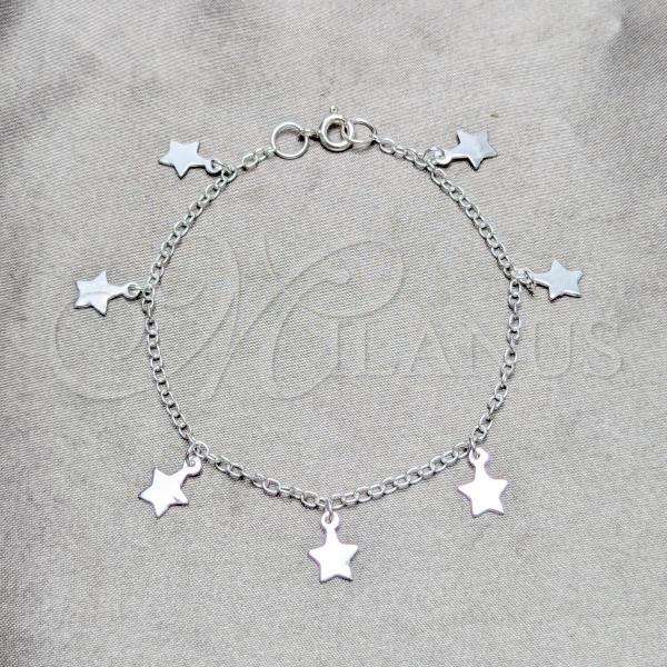 Sterling Silver Charm Bracelet, Star Design, Polished, Silver Finish, 03.409.0165.07