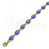 Oro Laminado Fancy Bracelet, Gold Filled Style Evil Eye Design, Blue Resin Finish, Golden Finish, 04.63.1347.2.07