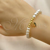 Oro Laminado Fancy Bracelet, Gold Filled Style Heart and Ball Design, with Ivory Pearl, Polished, Golden Finish, 03.405.0014.07
