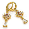 Oro Laminado Long Earring, Gold Filled Style Teardrop Design, with White Cubic Zirconia, Polished, Golden Finish, 02.206.0017