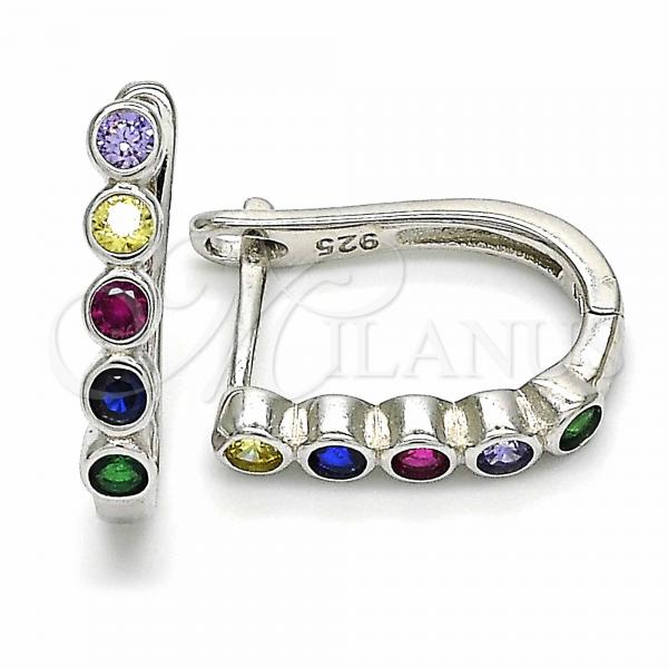 Sterling Silver Huggie Hoop, with Multicolor Cubic Zirconia, Polished, Rhodium Finish, 02.332.0047.12