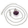 Rhodium Plated Pendant Necklace, Heart Design, with Amethyst Swarovski Crystals and White Micro Pave, Polished, Rhodium Finish, 04.239.0004.1.16