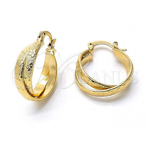 Oro Laminado Small Hoop, Gold Filled Style and Flower Diamond Cutting Finish, Golden Finish, 5.146.014.1