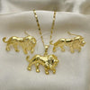 Oro Laminado Earring and Pendant Adult Set, Gold Filled Style Lion Design, Polished, Golden Finish, 10.185.0003